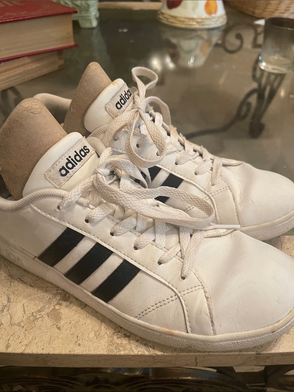 adidas White Sneakers with Black Three Stripes